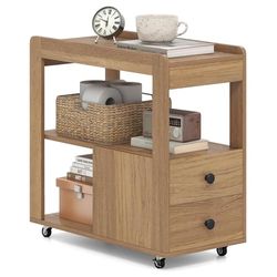 FANTASK Carrito Auxiliar Estrecho para Oficina, 65 x 30 x 62 cm, Mesa Auxiliar móvil con 2 cajones y estantes, Mesa de impresión con Ruedas