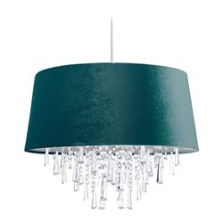 Relaxdays Lampadario con Pendenti, Paralume in Velluto, Attacco E27, Salotto, Lampada da Soffitto, HD140x45,5 cm, Verde