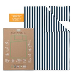 OMHU satin sängkläder 135 x 200 vit/marinblå | GOTS certifierade sängkläder | mysiga sängkläder av ekologisk bomull | sängkläder med 1 x påslakan 135 x 200 + 1 x satinörngott 80 x 80