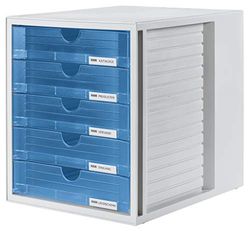 HAN 1450-64, Drawer set System box, Innovative, attractive design with 5 closed drawers, light-grey / translucent blue