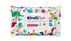 Kindii Fun Papel Higiénico Enjuagable Humedecido para Niños - Combinación de Papel Húmedo y Toallita Húmeda - Refresca la Zona Íntima - Manzanilla, Aloe Vera - 60 uds