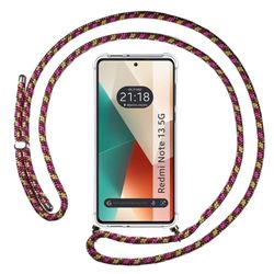 Tumundosmartphone Custodia a sospensione trasparente per Xiaomi Redmi Note 13 5G con cordino rosa/oro
