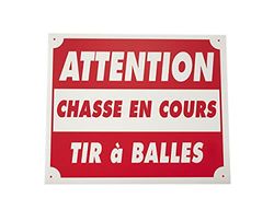 Januel - Panneau Attention Chasse en Cours Tir à Balles - Panneau pour Territoire de Chasse - Panneau Chasse en Battue - Panneau Signalétique - 30x25cm - Rouge & Blanc - Akylux Souple 4mm