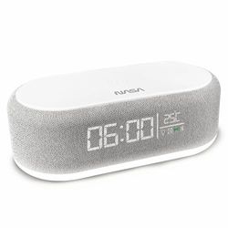Nasa SPC400 - Sveglia radio sveglia, altoparlante Bluetooth, altoparlante 5 W x 2, ricarica wireless 15 W, luce notturna, batteria al litio, cavo USB-C incluso, grigio