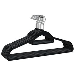 PORTENTUM Cintres en Velours, Lot de 10, Noir. Porte-Accessoires, Crochet à 360º, Gain de Place, Encoches pour Robes, Cintres Antidérapants, pour Tous Types de Vêtements, Fabriqué en Espagne