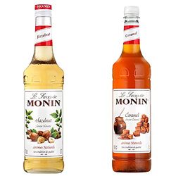 MONIN Premium Hazelnut Syrup 700 ml & Premium Caramel Syrup 1 L