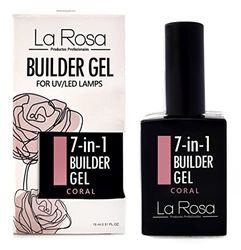 La Rosa 7-en-1 BUILDER GEL dans une bouteille - Gel UV - NUDE pour la conception des ongles et le nail art, Nail Easy-To-Use Extension Builder, Covering Gel - Corail - 15 ml