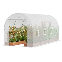 VEVOR Walk-in tunnelkas, 4,5 x 2,0 x 1,9 m hoepel huis kas tunnel, plant warm huis met gegalvaniseerd stalen frame, witte PE-afdekking, oprolbare ritsdeur en 8 ramen voor buiten