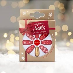 Christmas False Nails - Adult - 24pcs with glue - Red & Gold Festive Nails