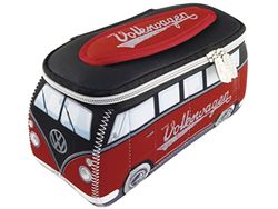 BRISA VW Collection - Volkswagen Beauty-case da viaggio in Neoprene, porta oggetti con manico, Campervan Bus T1 design (Rosso & Nero/Piccolo)
