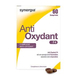 ANTIOXYDANT F4 60 Comprimés | Complexe Anti-Âge Naturel, à Base d’Ingrédients Naturels Concentrés | Citroflavonoïdes, Goji, Grenade, Raisin, Thé Vert, Myrtille et Quercétine | LABORATOIRE SYNERGIA