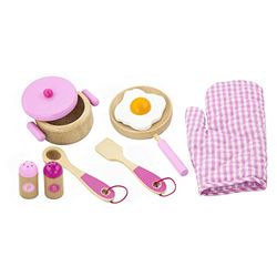 VIGA Children's Wooden Kitchen Cooking Set - Pretend Play, Wooden Pots & Pans Cooking Set - Pink 50116