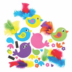 Baker Ross AX839 Kit Imanes Pájaro - Paquete de 8, crea tus propios imanes de nevera, kits de arte para la creatividad de los niños, pequeños regalos o manualidades caseras