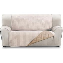 ECOMMERC3 | Funda para Sofá 3 Plazas XL Tacto Extrasuave - Funda Sofá Ajustable con Acolchado Color Lino/Cuero - Funda Sofá Reversbile
