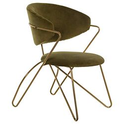 DRW Set de 2 sillas de Metal Dorado con Asiento y Respaldo en Terciopelo Verde 56x63x81cm, Alt. Asiento 42cm