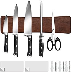 HOSHANHO Magnetic Knife Holder for Wall, Magnetic Knife Rack in Wood with Extra Strong Magnet, Knife Magnets Strip Use as Knife Bar, Knife Holder for Kitchen Utensil Organizer, 25cm