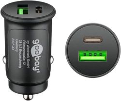 Goobay 55634 2-poorts auto/autolader met USB-C PD (Power Delivery), mini sigarettenaansteker dual USB-oplader, personenauto & vrachtwagen (12 V/24 V), 30 W, zwart