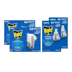 Raid Diffuseurs Et Recharges Electriques Liquides Anti-Moustiques Et Moustiques Tigres - 4x45 Nuits – 2 Diffuseurs + 4 Recharges 4x32ml