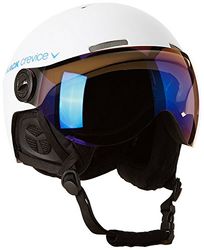 BLACK CREVICE Casque de ski Gstaad I Casque avec visière en style pilote en différentes couleurs I Casque de ski hommes & femmes I Casque de ski en polycarbonate et respirant I Taille réglable (S, blanc/bleu)