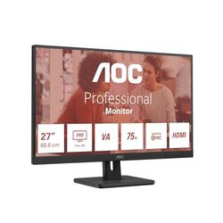 AOC 27E3UM - 27 Inch FHD Monitor, VA, 75Hz, 4ms, slim design, Speakers, Flicker Free, Low Blue light, USB Hub, Tilt, Adaptive Sync (1920 x 1080 @75Hz, 300 cd/m², HDMI 1.4 / DP 1.2 / USB 3.2)
