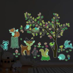 Ambiance - Adhesivo decorativo para pared (100 x 135 cm, fluorescente), diseño de animales de bosque de otoño