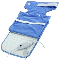 Gima Warmy 28671 Verwarmingskussen van fleece, wasbaar, grijs, met lichtblauwe afdekking, ideaal voor rug en nek, 6 temperatuurniveaus en beschermingssysteem