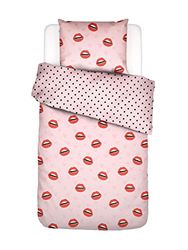 Covers & Co Biancheria da letto Kiss My Sass labbra e cuori in cotone biologico percalle, 135 x 200 cm + 1 federa 80 x 80 cm