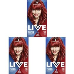 Schwarzkopf LIVE Intense Hair Colour, Permanent Red Hair Dye, Built-In Vibrancy Serum, Real Red 035 (Pack of 3)