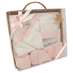 DUFFI BABY | Första set för nyfödda, 5 delar, 70% bambu, 30% bomull, set med dragkedja, leggings, mössa, haklapp, vantar - mjuka och bekväma