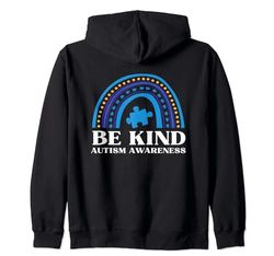 Be Kind Rainbow Autism Awareness Acceptance Adult Women Kids Zip Hoodie
