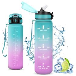 Vikaster Borraccia bambini, 1litro Borraccia con cannuccia, Water Bottle Senza BPA & Prova di Perdite, Bottiglia Acqua Sportiva per Bambini Scuola, Bici, Palestra, Yoga, Ufficio, Trekking, Outdoor