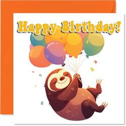Sloth Birthday Card - Balloon Animals - Happy Birthday Cards for Son Daughter Brother Sister Grandson Granddaughter Niece Nephew Cousin, 145mm Bday Greeting Cards
