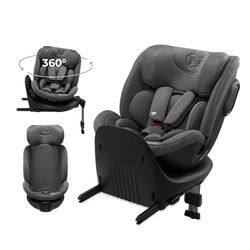 Kinderkraft XRIDER2 I-Size Silla de Coche, 40-125 cm, para Bebé, 0-25 kg, 0-7 años, cinturones de 5 puntos, giratoria 360 grados, Cochecito para Bebé, ISOFIX, FWF, RWF, Gris