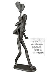 Gilde IJzer design sculptuur figuur standbeeld Huckepack vrouw moeder met kind en ballonnen decoratief object - 23cm