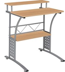 Flash Furniture Clifton Computertafel van esdoorn, met legplanken boven en onder, 71 cm