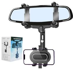 POWDAPTE Rear View Mirror Phone Holder, 360°Rotatable, Retractable Car Phone Mount Rearview Mirror Phone Holder for Car Suitable for iPhone Samsung All 4-7 Inch Cell Phones