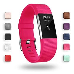 Cinturini di ricambio per Fitbit Charge 2, cinturino di ricambio per accessori morbidi, fermaglio di metallo sicuro Fitbit Charge 2 （6,7"-8,1"）- Rosa rossa