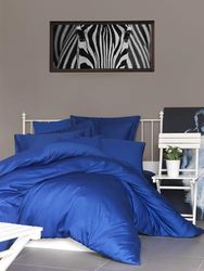 Luxurious Dark Blue Satin Queen Fitted Sheet, 150 x 200 + 30 cm, 100% Cotton, 210 Thread Count, 125 g/m², Machine Washable at 30°C, Soft and Durable