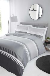 Rapport Home Chicago Grey Striped Double Microfibre Duvet Cover Set Non Iron 180 TC Bedding