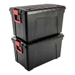 Iris Ohyama, Conjunto de 2 grandes caixas de armazenamento para bricolage, 110 asas e rodas, móvel, garagem, jardim - Store it All Box SIA-110 - preto