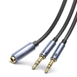 Tymyp Hoofdtelefoonadapter, audio splitter 0,3 m (dubbel 3,5 mm mannelijk naar 3,5 mm vrouwelijk) headset adapter 1 op 2 jack voor hoofdtelefoon, headset, laptop, pc enz