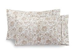 Elegant Comfort Pattern Printed Pillowcases 2-Piece Set Egyptian Quality 1500 Thread Count Timeless Classic Designs Soft and Smooth Weave, Wrinkle Resistant, Paisley King Pillowcase, Taupe
