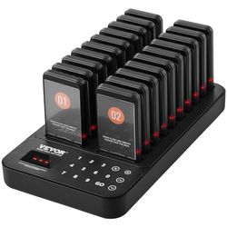 VEVOR Restaurant-pager-systeem, draadloos wachtrijsignaal met 400 m bereik, pieper voor het beantwoorden van gasten met trillingen en knipperen, 20 pagers voor snackbars, kerk, kleuterschool