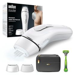 Braun Luz Pulsada Silk-expert Pro 5 PL5145 Depiladora IPL, Reducción Del Vello Visible En Casa, Blanca/Plateada, Con Funda, Cabezal Ancho Y Maquinilla Gillette Body