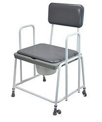Aidapt Wheeled Bariatric Mobile Commode Over Toilet Chair with Padded Back, Removable Arm Supports and Detachable Padded Over Seat, Castors and a 7 5L Removable Bucket