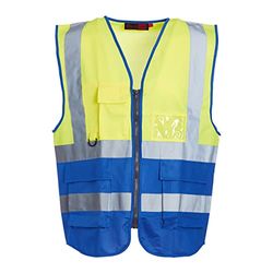 Blackrock Chaleco de alta visibilidad amarillo y azul con bolsillos, bolsa de identificación y bucle para llaves, chalecos reflectantes de alta visibilidad para hombre y mujer con cremallera segura,