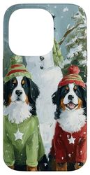 Bernese Mountain Dogs Christmas Snowman Holiday Art Case for iPhone 14 Pro