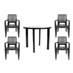 CREVICOSTA QUALITY MARK MARCAS DE CALIDAD Ensemble Table Viana Ronde. Chaises Caraïbes. Résine Anthracite, Grande