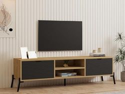Hanah Home Industriële tv-standaard, saffiereiken en antraciet, 160 cm, 100% melamine gecoat particle board, 18 mm dik, ijzeren poten, meerdere planken, stijlvolle opbergoplossing