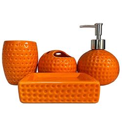 Ensemble d'accessoires de salle de bain orange, ensemble complet d'accessoires de décoration de salle de bain en céramique, comprend un distributeur de savon de salle de bain, un porte-brosse à dents,